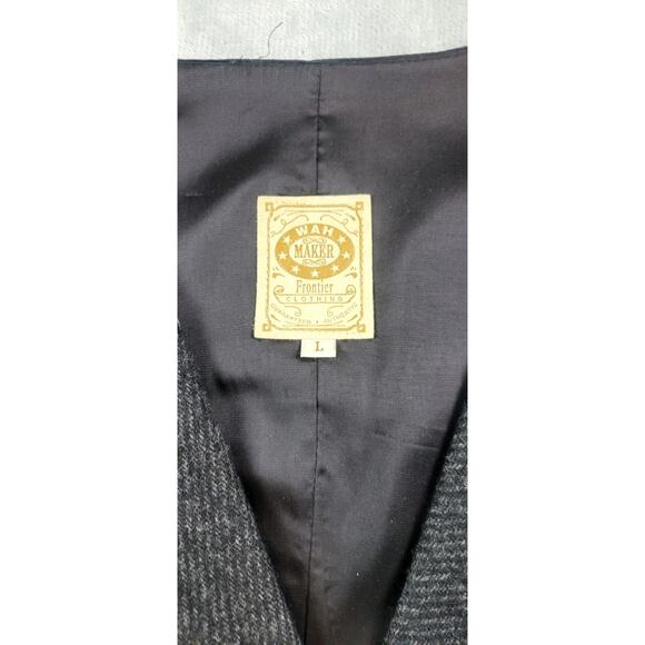 Vintage Wah Maker Wool Vest Mens Large Black Waistcoat western frontier clothing - Picture 2 of 10